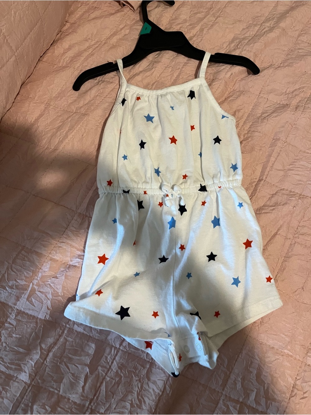 Old Navy White Star-Print Girls Romper with Red, Blue, and Black Stars